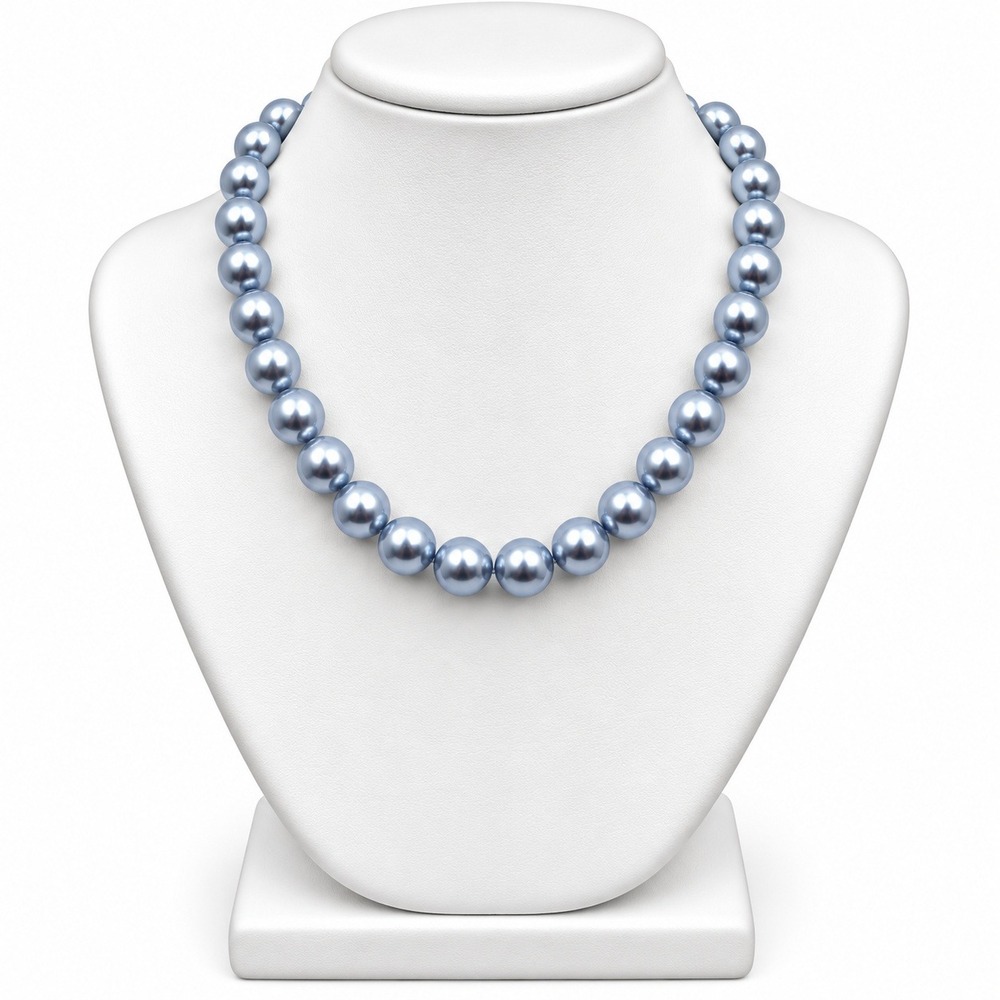 Metallic Gray Faux Pearl Necklace Single Strand Beaded Adjustable 18 Inch